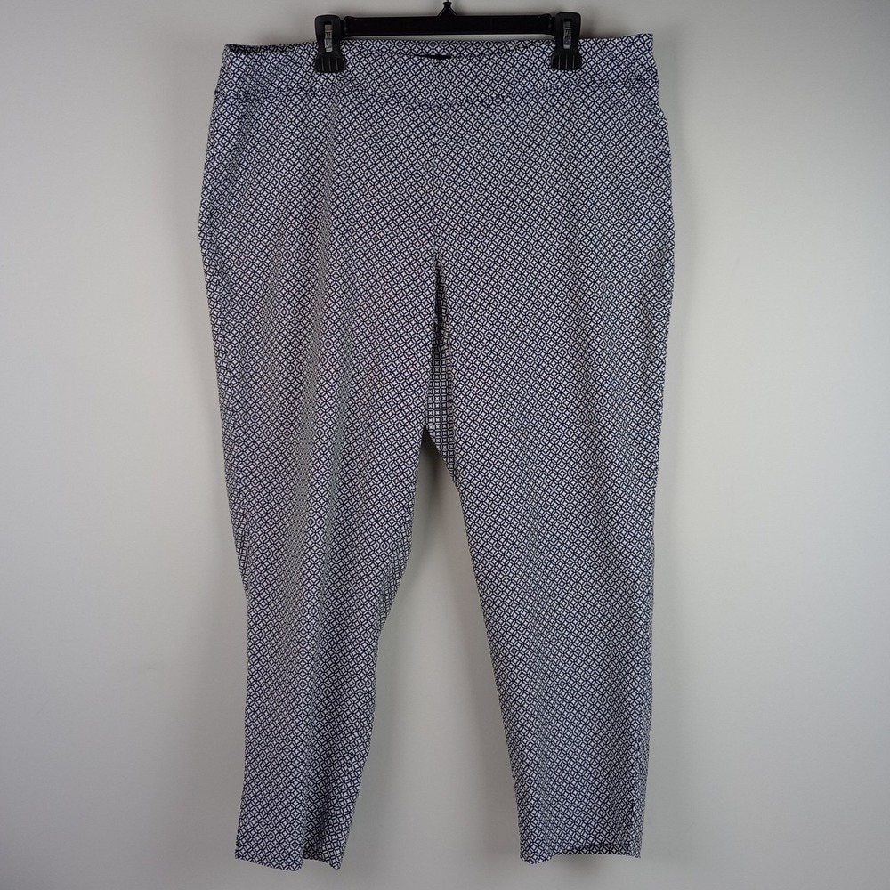 Jasmine & Juliana Women 18W Blue Geometric Stretch Pull On Career Ankle Pants